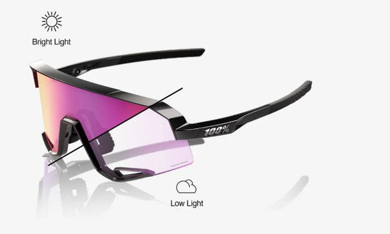 100% Slendale - Gloss Black - Photochromic Purple Mirror Lens fietsbril bij ROVR Bikes Dendermonde