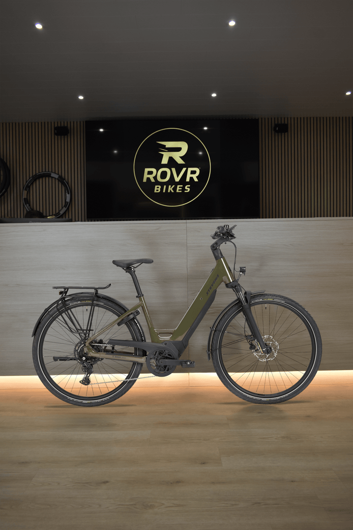 Stevens E-Triton 5.5.1 Forma Khaki chez ROVR Bikes Dendermonde