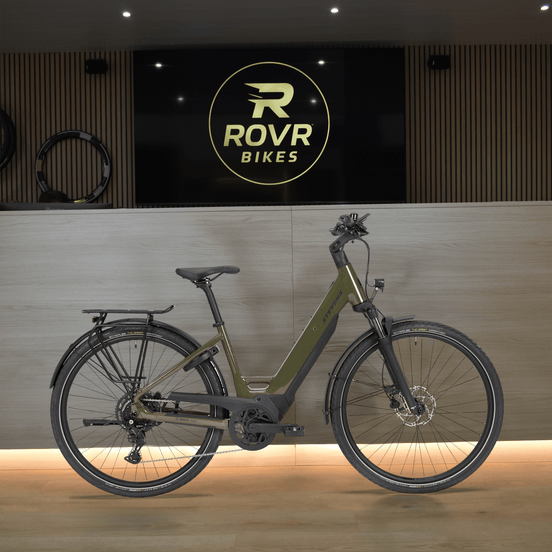 Stevens E-Triton 5.5.1 Forma Khaki bij ROVR Bikes Dendermonde